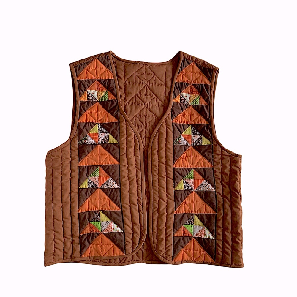 Brown Quilted Patchwork Vest